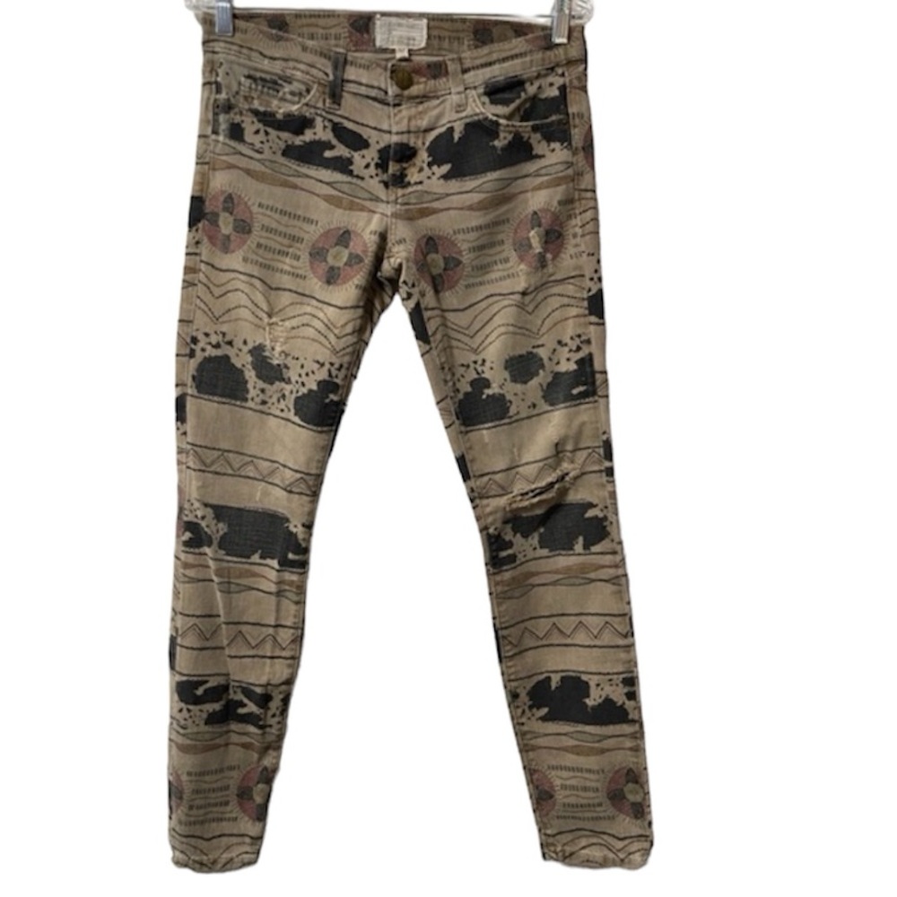 CURRENT ELLIOT The Ankle Skinny Vintage Tribal Destroy Jeans Womens 28 Low Rise